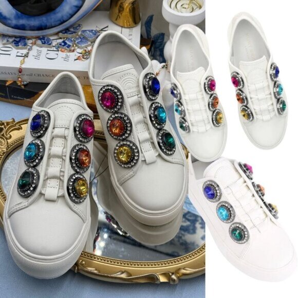 🆕 KURT GEIGER LONDON 🧿 NWOB Laney Octavia Sneaker, White Leather, Sz 36 US 6 - Picture 1 of 16